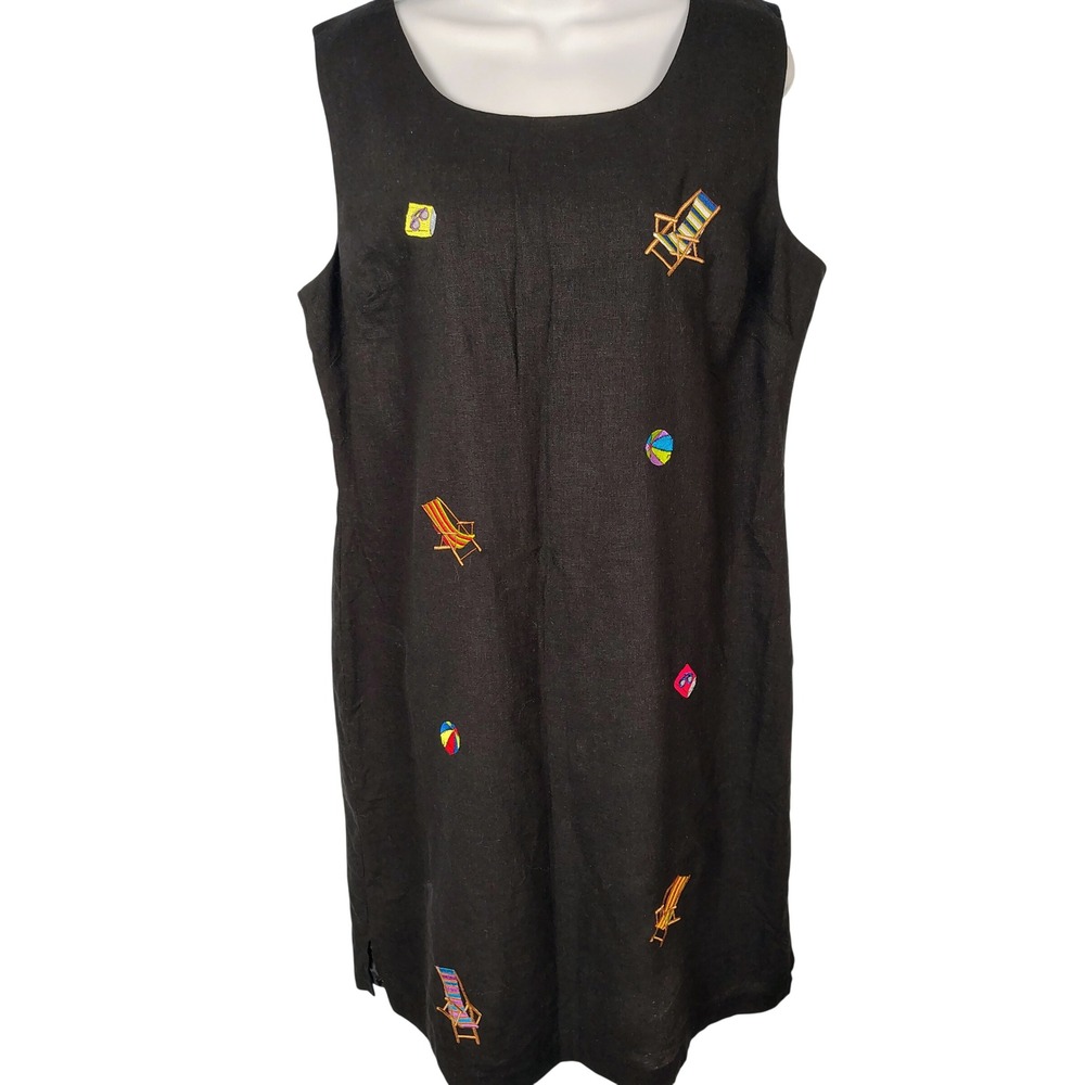 AGB‎ Dress Byer California Black Linen Blend Beach Embroidered Shift Dress 12